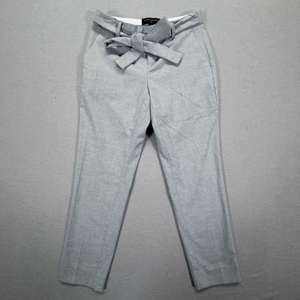 Banana Republic Womens Pants Avery Slim Gray Herringbone Tie‎ Waist 00P
